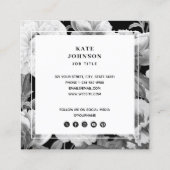 Zwart & Witte Pioenrozen Waterverf Bloemen QR Code Vierkante Visitekaartje (Achterkant)