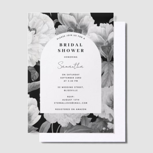 Zwart Witte Pioenrozen Waterverf Bruiloftsdouche Vellum Uitnodigingen (Offset)