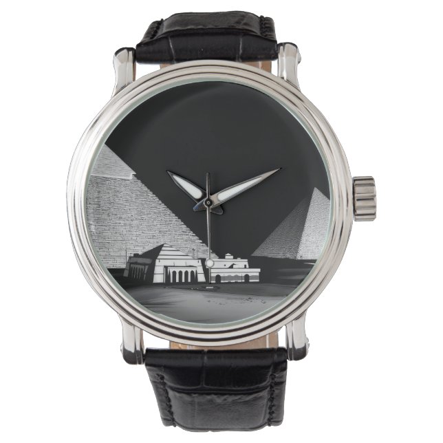 Zwart-witte piramides horloge (Voorkant)