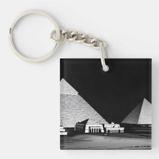 Zwart-witte piramides sleutelhanger (voorkant)