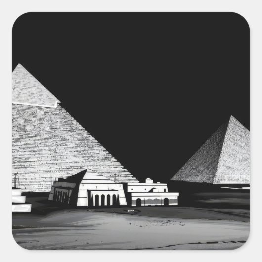 Zwart-witte piramides vierkante sticker (Voorkant)