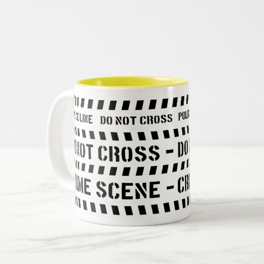 Zwart-witte plaats delict tweekleurige koffiemok (Voorkant links)