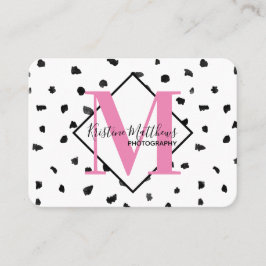 Zwart-witte poka Dot Aangepast monogram/Initiaal Visitekaartje