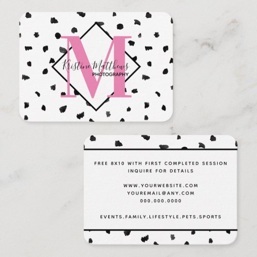 Zwart-witte poka Dot Aangepast monogram/Initiaal Visitekaartje (Voorkant / Achterkant)