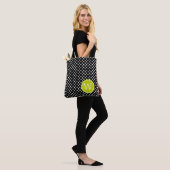 Zwart-witte poka dot met kalkgroene monogram tote bag (Op model)