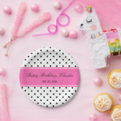 Zwart-witte poka dot met opgerold Birthday Papieren Bordje (Feest)