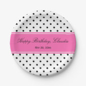Zwart-witte poka dot met opgerold Birthday Papieren Bordje (Voorkant)