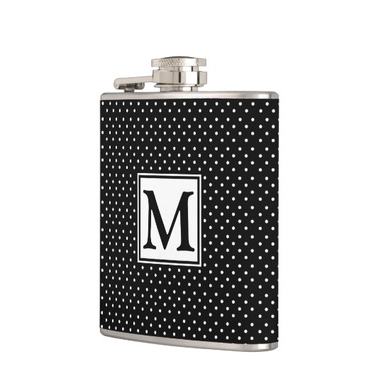 Zwart-witte poka Dot Modern Monogram Heupfles (Links)