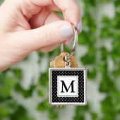 Zwart-witte poka Dot Modern Monogram Sleutelhanger (Hand)