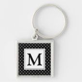 Zwart-witte poka Dot Modern Monogram Sleutelhanger (Voorkant)