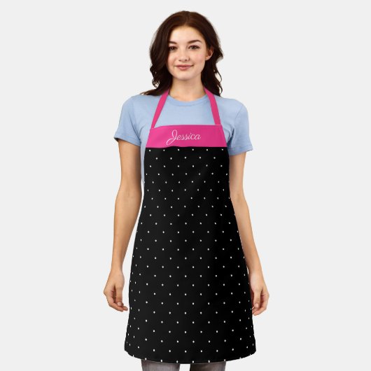 Zwart-witte poka Dot Red Persoonlijke naam Schort