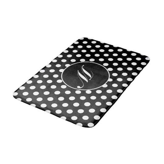 Zwart-witte poka Dot Round Monogram Bath Mat (Gekanteld)