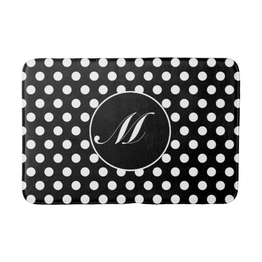 Zwart-witte poka Dot Round Monogram Bath Mat (Voorkant)