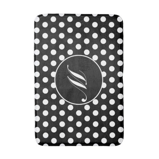 Zwart-witte poka Dot Round Monogram Bath Mat (Voorkant Verticaal)