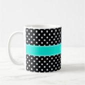 Zwart-witte poka Dots Aqua Name Monogram7 Koffiemok (Links)