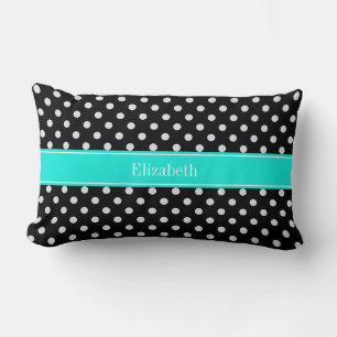 Zwart-witte poka Dots Aqua Name Monogram7 Kussen