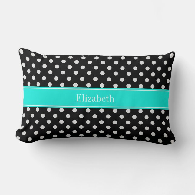 Zwart-witte poka Dots Aqua Name Monogram7 Kussen (Voorkant)