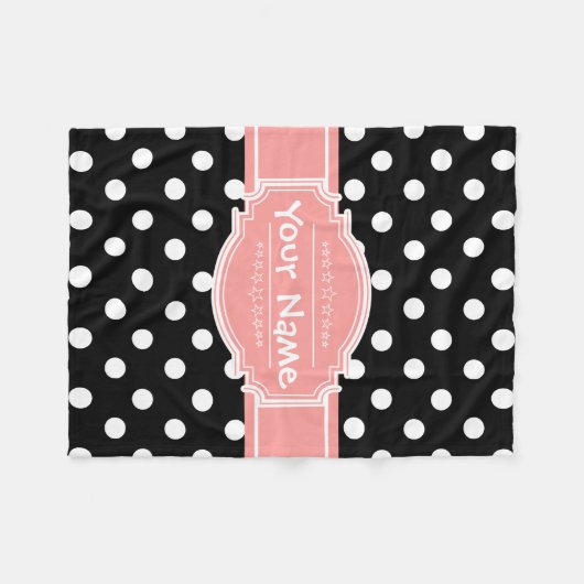 Zwart-witte poka Dots Coral Persoonlijke naam Fleece Deken (Voorkant (Horizontaal))