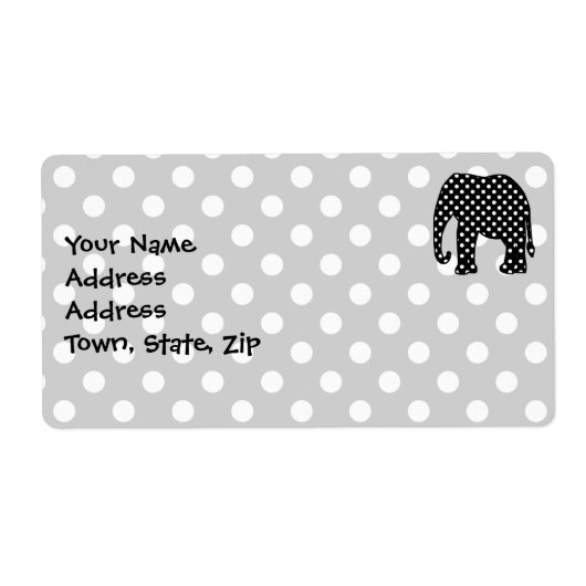 Zwart-witte poka Dots Elephant Etiket (Voorkant)