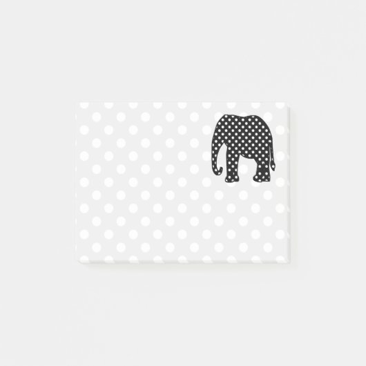 Zwart-witte poka Dots Elephant Post-it® Notes (Voorkant)
