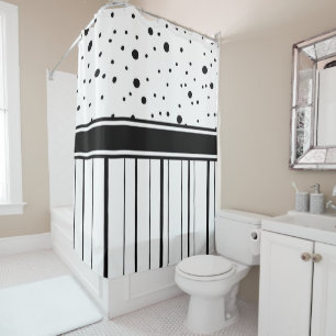 Zwart-witte poka Dots en Stripes Douchegordijn