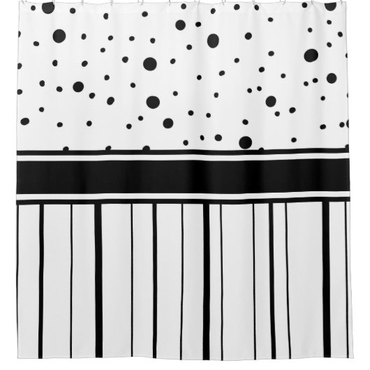 Zwart-witte poka Dots en Stripes Douchegordijn (Voorkant)