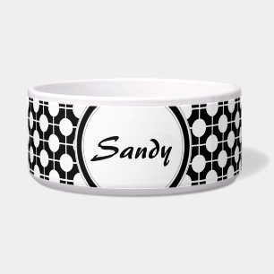 Zwart-witte poka Dots Gepersonaliseerd Pet Bowl Voerbakje