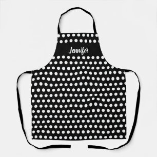 Zwart-witte poka-dots gepersonaliseerde vrouwen schort