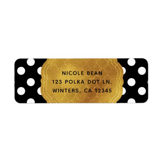 Zwart-witte poka Dots Gold Glam Party Etiket (Voorkant)