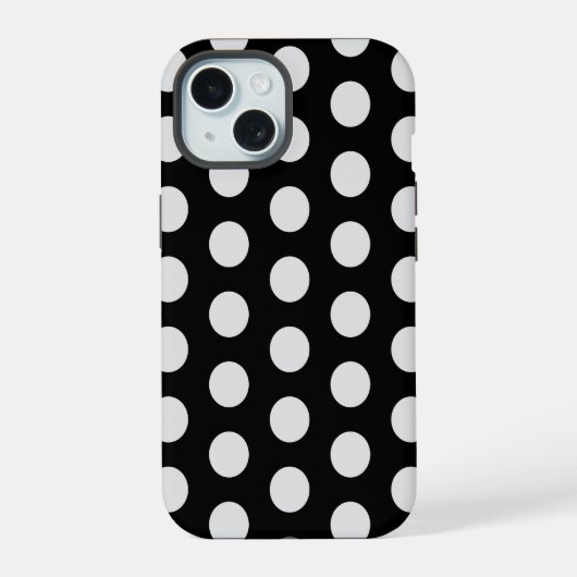 Zwart-witte poka Dots iPhone 15 Case (Achterkant)