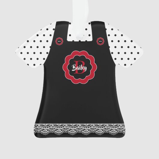 Zwart-witte poka Dots Pinafore Lace Trim Ornament (voorkant)
