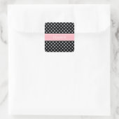 Zwart-witte poka Dots Roze naam Monogram Vierkante Sticker (Tas)