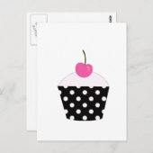 Zwart-witte poka pit cupcake met roze kerrie briefkaart (Voorkant / Achterkant)