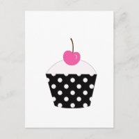 Zwart-witte poka pit cupcake met roze kerrie