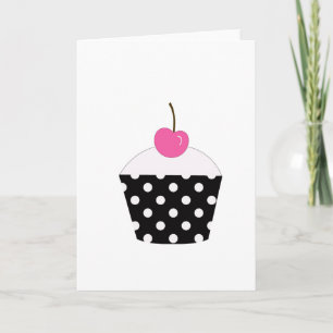 Zwart-witte poka pit cupcake met roze kerrie kaart