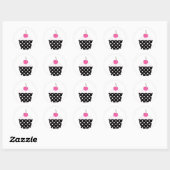 Zwart-witte poka pit cupcake met roze kerrie ronde sticker (Vel)