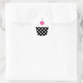 Zwart-witte poka pit cupcake met roze kerrie ronde sticker (Tas)