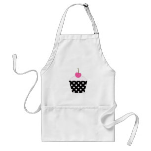 Zwart-witte poka pit cupcake met roze kerrie standaard schort