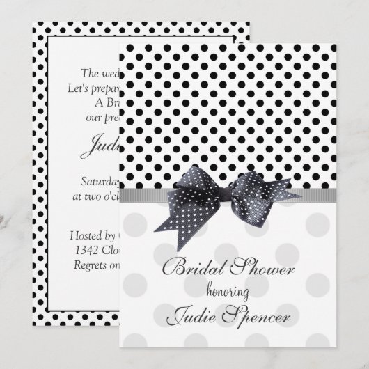 Zwart-witte poka punt Bridal-douche Uitnodiging (Voorkant / Achterkant)
