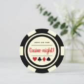 Zwart Witte Pokerchip Casino Nacht Kaart (Staand voorkant)