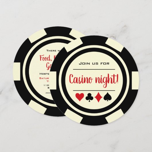 Zwart Witte Pokerchip Casino Nacht Kaart (Voorkant / Achterkant)