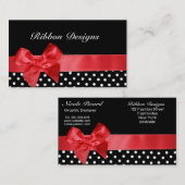 Zwart-witte polka-punts en rode lintafbeelding visitekaartje (Voorkant / Achterkant)