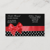 Zwart-witte polka-punts en rode lintafbeelding visitekaartje (Achterkant)