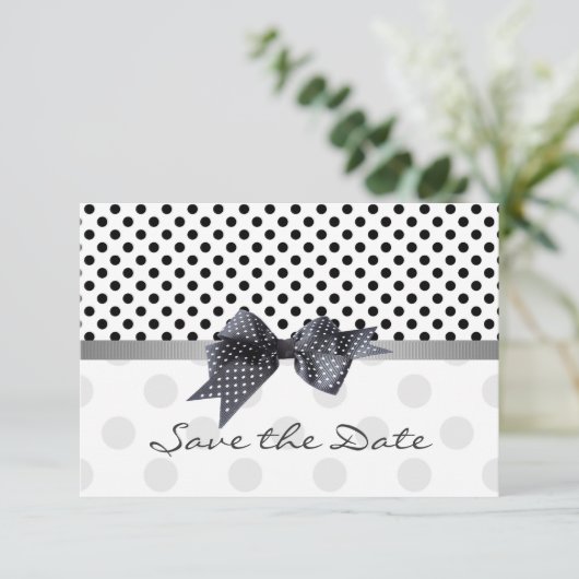 Zwart-witte polka stip Save the Date Wedding In (Staand voorkant)