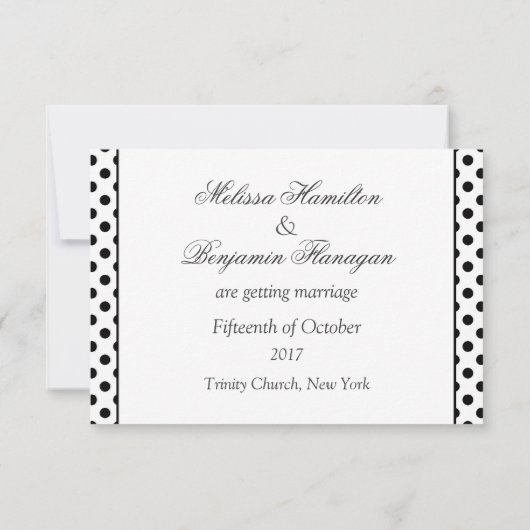 Zwart-witte polka stip Save the Date Wedding In (Achterkant)