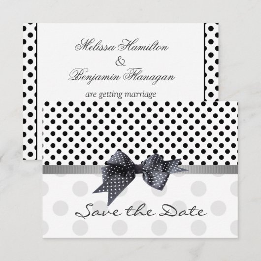 Zwart-witte polka stip Save the Date Wedding In (Voorkant / Achterkant)