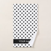 Zwart-witte polka stippen gepersonaliseerd badhand bad handdoek (Handdoek)