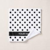 Zwart-witte polka stippen gepersonaliseerd badhand bad handdoek (Wasdoekje)