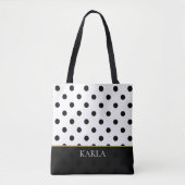 Zwart-witte polka stippen patroon monogram tote bag (Voorkant)