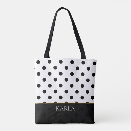 Zwart-witte polka stippen patroon monogram tote bag (Achterkant)